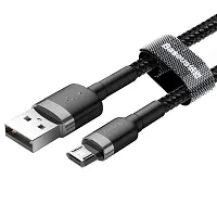 Baseus? Original Premium Nylon Braided Reversible Fast Charging Micro USB Cable (Grey + Black) (100cm)-thumb1