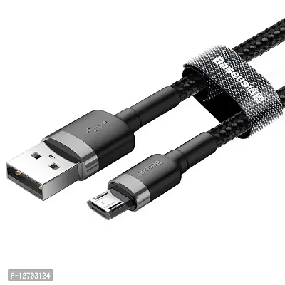 Baseus? Original Premium Nylon Braided Reversible Fast Charging Micro USB Cable (Grey + Black) (100cm)-thumb2