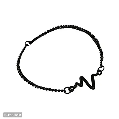 AURUM JEWELS Stylish Charm Fashion Bracelet For Men Womens Boys Girls (Black) | Unisex Silver Heartbeat Fashion Bracelet, Latest Design Alloy Bracelet-thumb0
