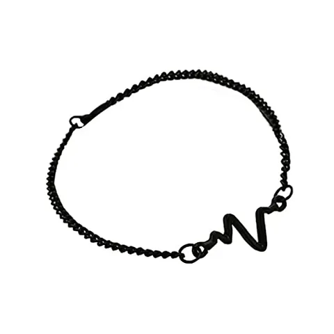 AURUM JEWELS Stylish Charm Fashion Bracelet For Men Womens Boys Girls (Black) | Unisex Silver Heartbeat Fashion Bracelet, Latest Design Alloy Bracelet