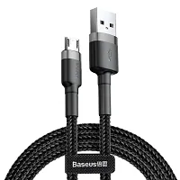 Baseus? Original Premium Nylon Braided Reversible Fast Charging Micro USB Cable (Grey + Black) (100cm)-thumb3