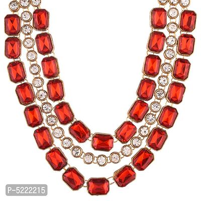 Crystal Stone Trendy Necklace Set With Earring - Red-thumb3