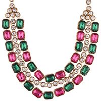 Crystal Stone Trendy Necklace Set With Earring - Multi-thumb2