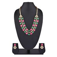 Crystal Stone Trendy Necklace Set With Earring - Multi-thumb1