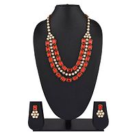 Crystal Stone Trendy Necklace Set With Earring - Red-thumb1