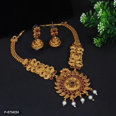 Stylish Gold Plated Alloy Necklace with Earrings For Women-thumb0