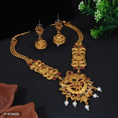Stylish Gold Plated Alloy Necklace with Earrings For Women-thumb0