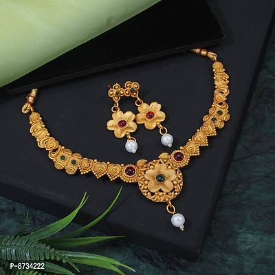 Stylish Gold Plated Alloy Necklace with Earrings For Women