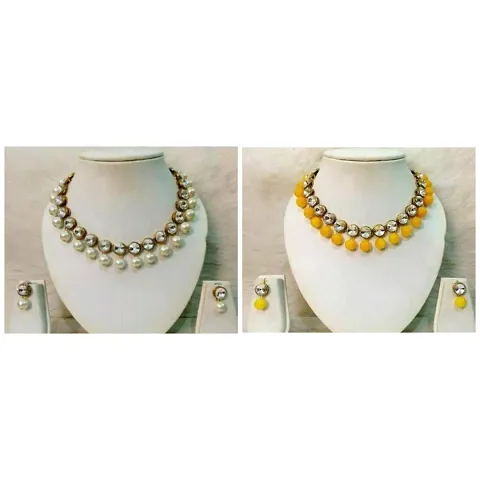 Combo Of 2 Alloy Kundan Beads Necklace  Sets