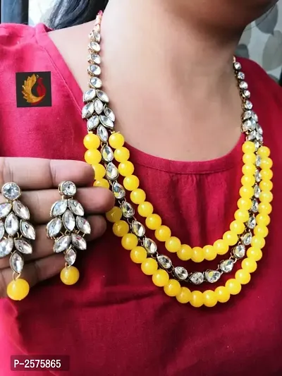 Kundan Coloured Beads Necklace with Earrings