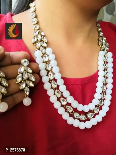 Kundan Coloured Beads Necklace with Earrings