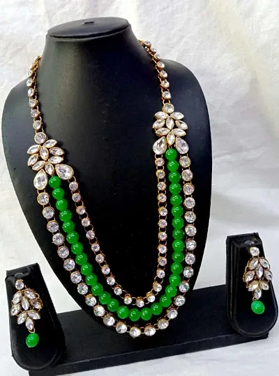 Trendy Long Kundan and Glass Beads Mala Set