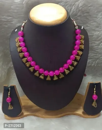 Multicoloured Alloy Necklace with Earrings