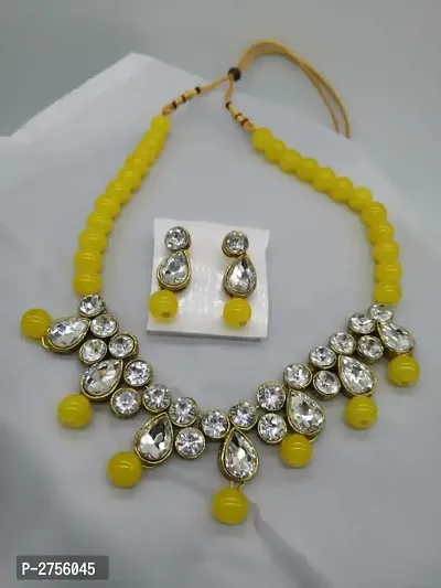 Fancy Crystal Kundan and Beads Necklace Set-thumb0