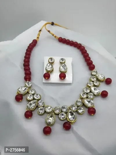 Fancy Crystal Kundan and Beads Necklace Set-thumb0