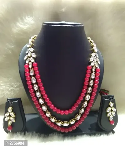 Trendy Long Kundan and Glass Beads Mala Set