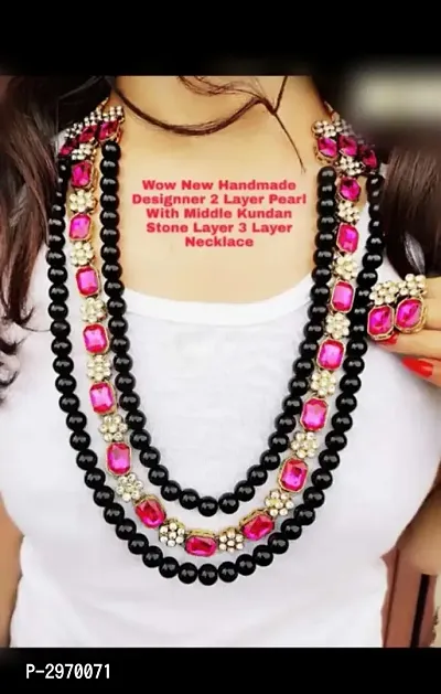Trendy Kundan Pearl Long Mala Jewellery Set-thumb0