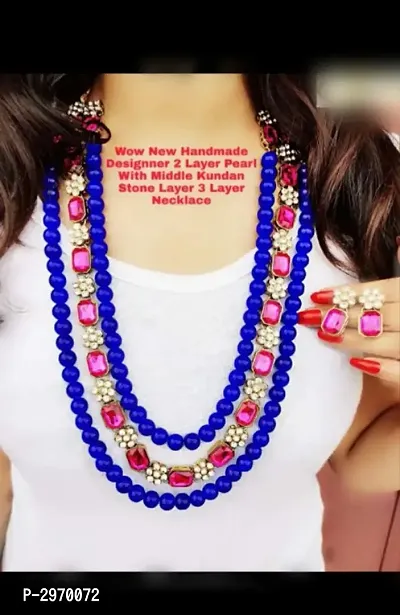 Trendy Kundan Pearl Long Mala Jewellery Set-thumb0