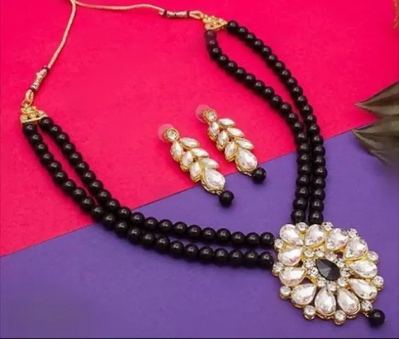 Trendy Pearl and Stones Gold Plated Necklace Set