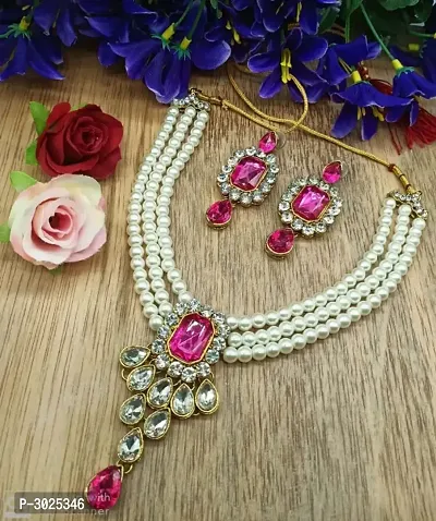 Pink Alloy Pearl Necklace Set