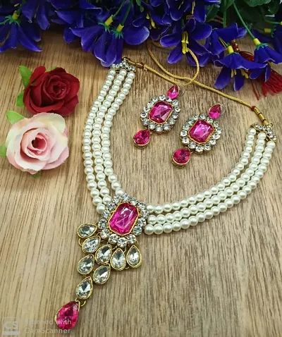 Partywear Pearl Kundan Necklace Set for Women