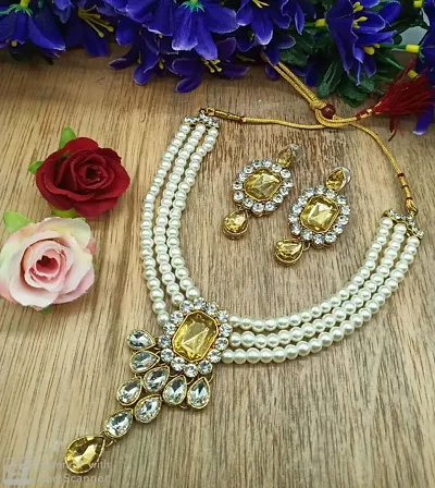 Partywear Pearl Kundan Necklace Set for Women