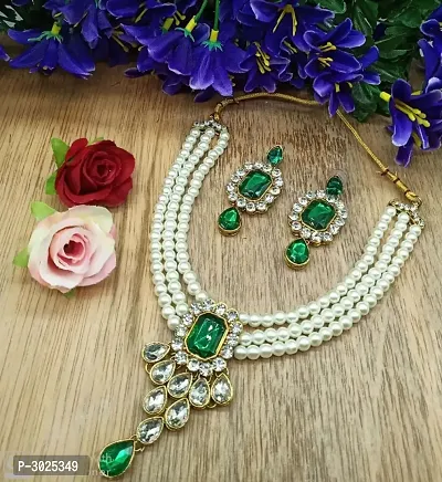 Trendy Party Wear Kundan Pearl Jewellery Set-thumb0