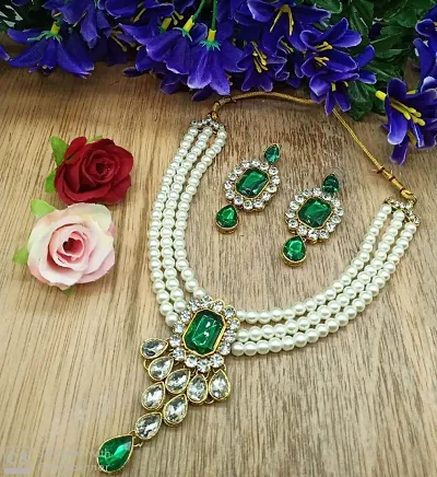 Partywear Pearl Kundan Necklace Set for Women