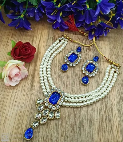 Partywear Pearl Kundan Necklace Set for Women