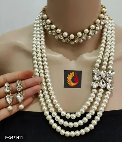 Beautiful Pearl Kundan Multi Layered Necklace Set