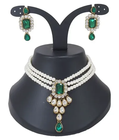 New Design!!: Pearl Crystal Choker Jewellery Set