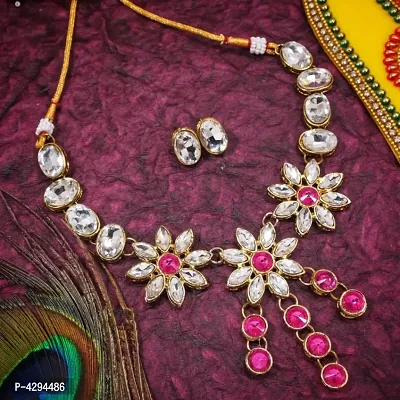 Elegant Designer Floral Design Kundan Necklace Set-thumb0