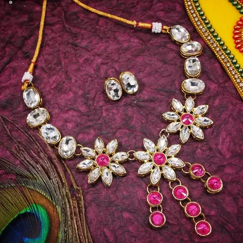 Latest Designer Floral Design Copper Kundan Necklace Set