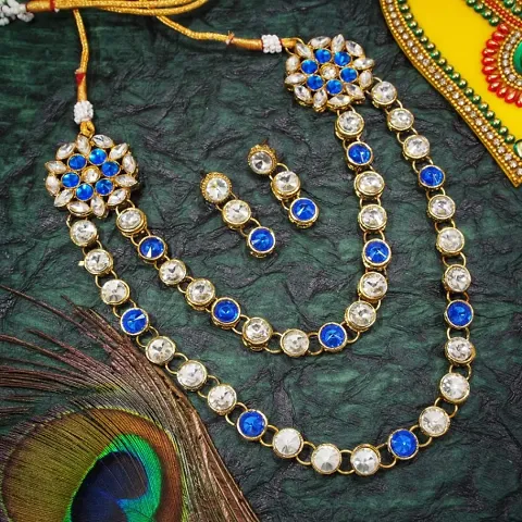 Elegant Designer Crystal Kundan Party Wear Necklace Set