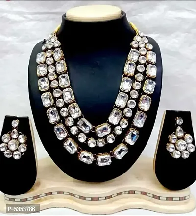 Trendy Alloy Multilayered Necklace with Earring for Women