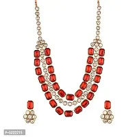 Crystal Stone Trendy Necklace Set With Earring - Red-thumb4