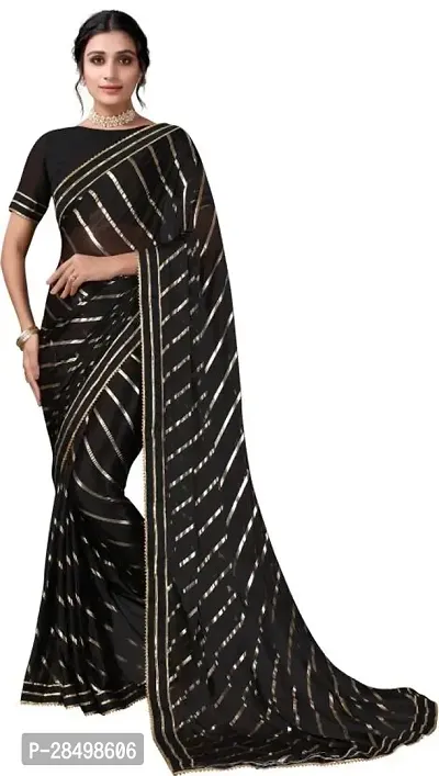 Stylish Black Cotton Blend Saree With Blouse Piece For Women-thumb0