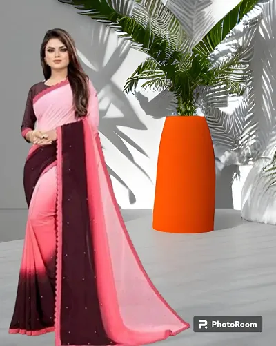 Prefrash Embellished Fashion Georgette, Pure Silk Saree