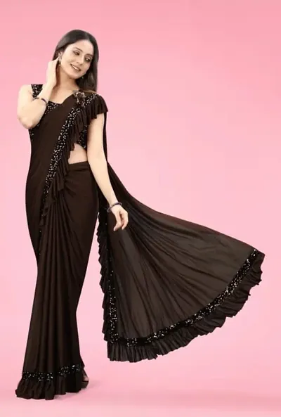 Lycra Sequin Work Ruffle Sarees with Blouse piece