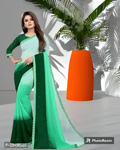 Stylish Green Cotton Blend Saree With Blouse Piece For Women