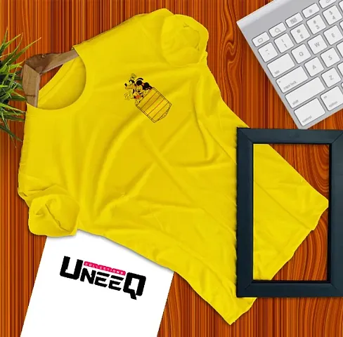 UneeQ Stylish Pocket Mickey Tshirt Round Neck Unisex | Lycra T-shirt for Men And Women