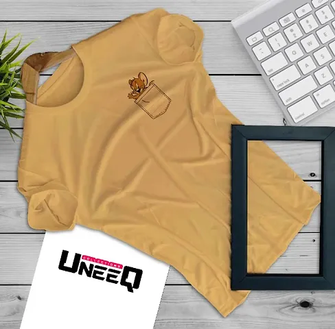 UneeQ Stylish Pocket Jerry Tshirt Round Neck Unisex | Lycra T-shirt for Men And Women