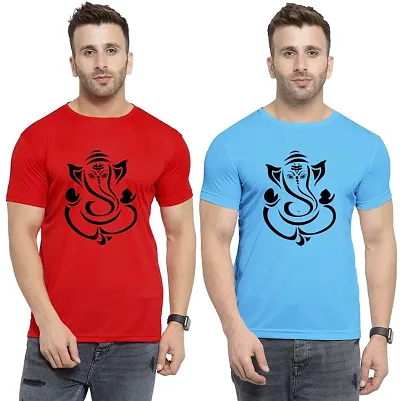 Stylish Polyester Printed Round Neck Unisex Combo T-Shirt