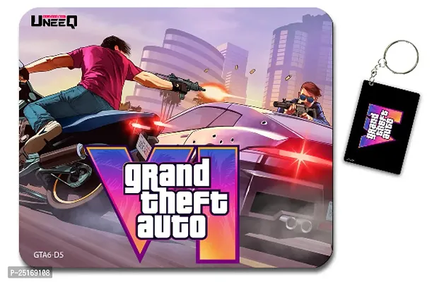 Overlays GTA 6 Gaming Mouse Pad + Keyring Combo for Laptop, Notebook, Gaming Computer | Anti-Skid Base Gaming Mousepad