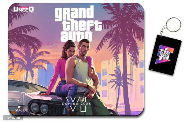 Overlays GTA 6 Gaming Mouse Pad + Keyring Combo for Laptop, Notebook, Gaming Computer | Anti-Skid Base Gaming Mousepad