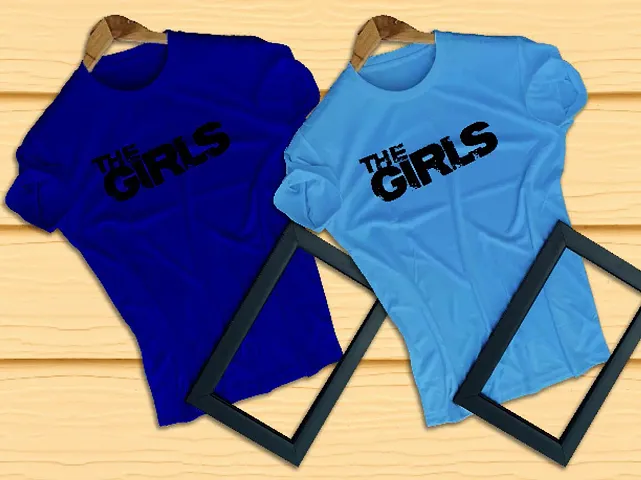 Overlays Stylish The Girls T-shirt Combo Pack of 2 Round Neck Unisex | Lycra T-shirt for Men And Women