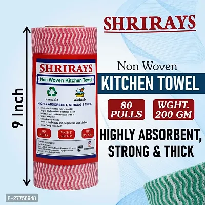 Reusable  Washable Non Woven Kitchen Towel Roll | Kitchen Wiping Roll | Absorbing Sheet | 80 Pulls | 2 Ply - Pack of 1 (Red)-thumb2