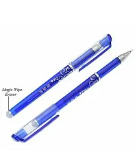 Blue Ink Erasable Gel Pen Set with attached Magic Wipe Eraser (0.35mm Nib Size) Gel Pen 0.5mm (Pack of 3 Pens)-thumb1