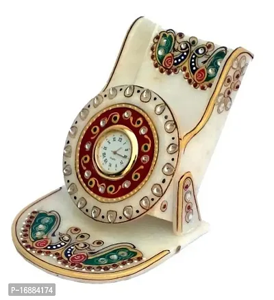 Prop It Up Treditional Handmade Marble Mobile Stand with Golden Watch - Fine Quality Hand Work