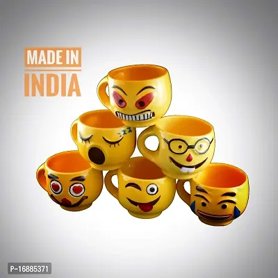 Prop It Up Ab Kijiye Chai Ka Nasha Smileys Cup Ke Sath, Porcelain materialTea/Coffee Mug - 6 Pieces, Yellow Color, 180 ml (2)-thumb4